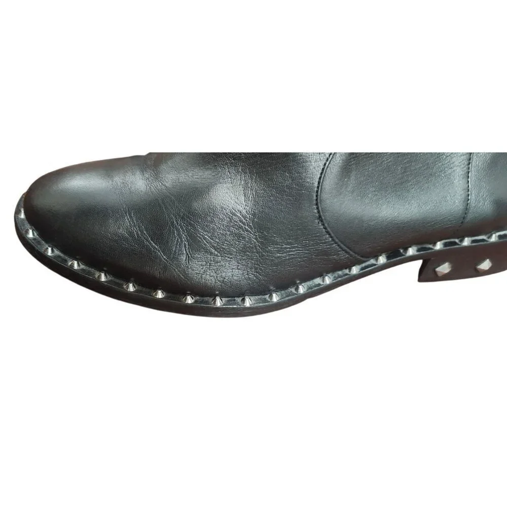 Schutz Black Leather Studded Ankle Boots Women’s 9.5B Rocker Moto Booties Brazil